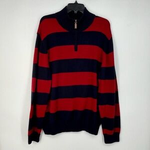 Sebastian Cooper Mens XL Pullover Sweater Zip Mock Neck Red Blue Cotton Cashmere
